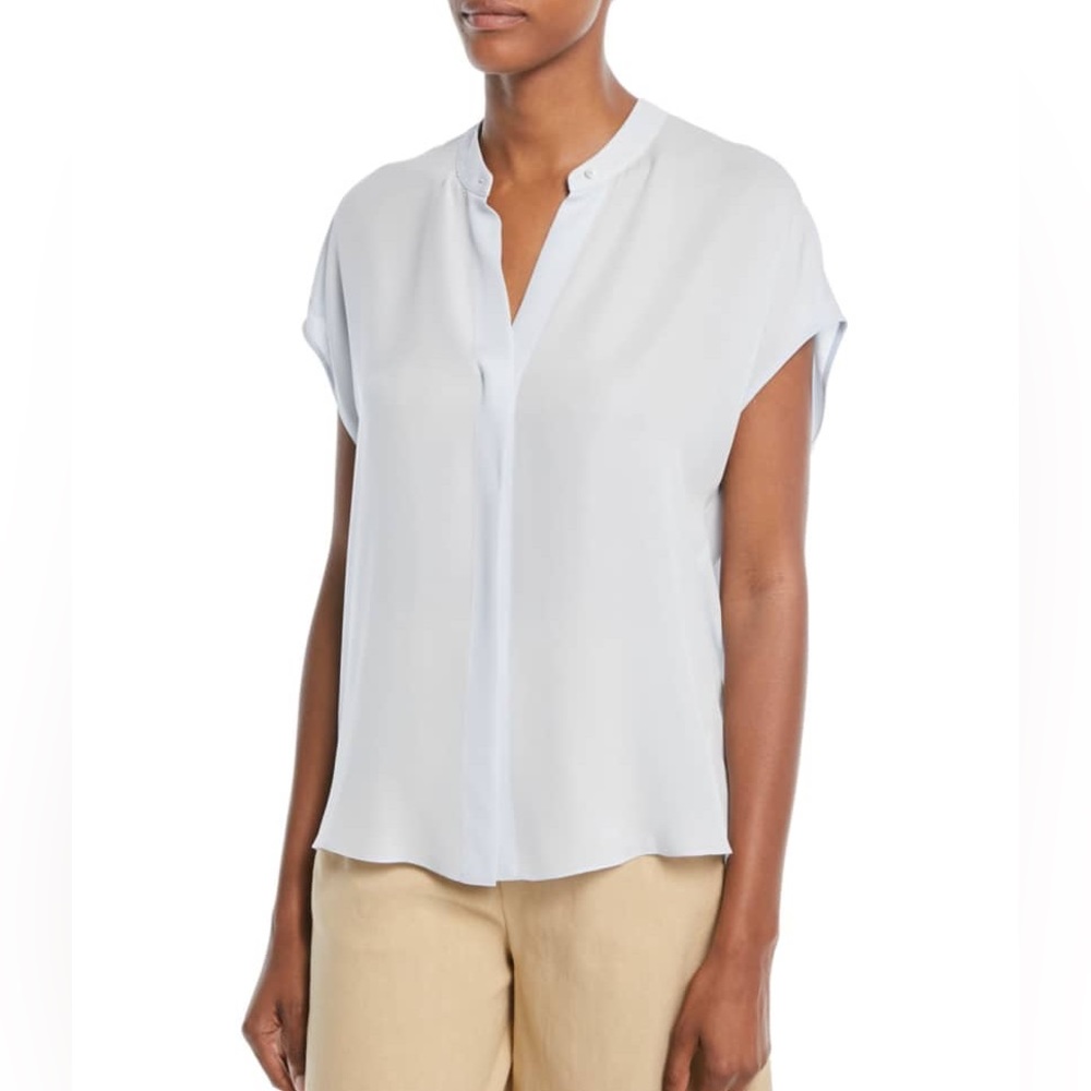 Vince
Silk Split-Back Short-Sleeve Popover Top in pale blue